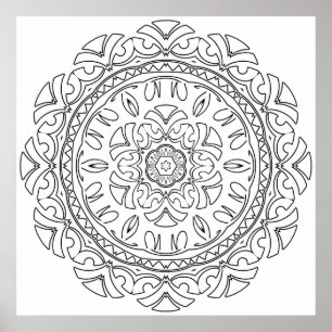 Poster Página para Colorir Mandala Floral Ornamentada Art