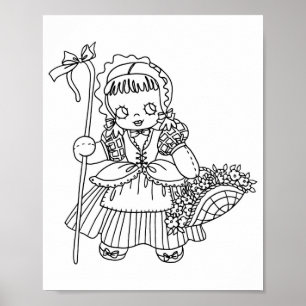 Poster Página para Colorir Menina Boneca Little Bo Peep