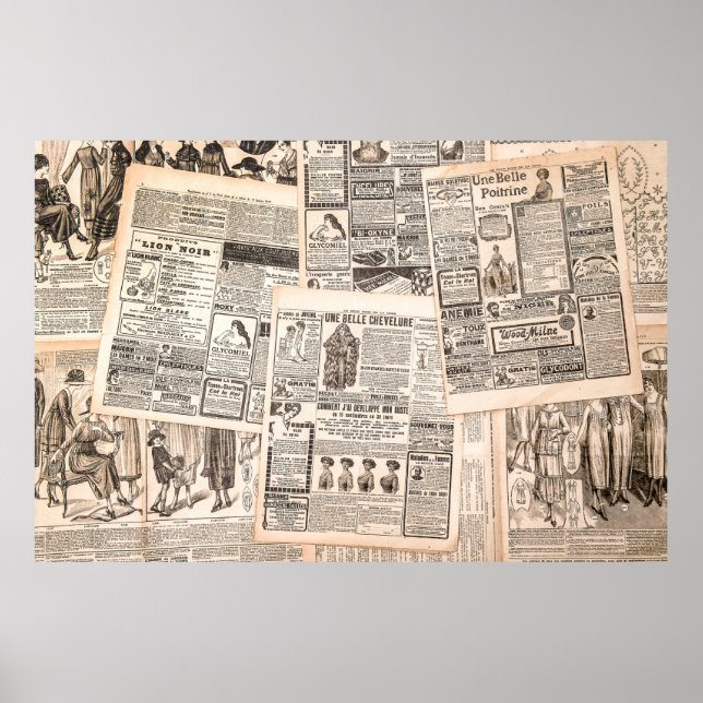 Poster Páginas de jornais com publicidade antiga. Mulher (Frente)