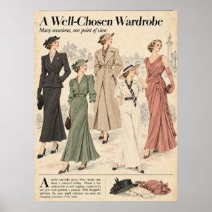 Poster Páginas de revistas de moda vintage, Moda retrô
