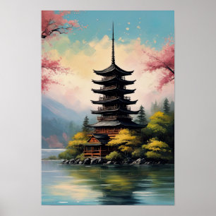 Poster Pagoda Japonês em Rocky Shore