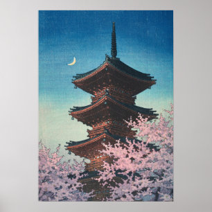 Poster Pagode de uma tarde de primavera em xilogravura ja