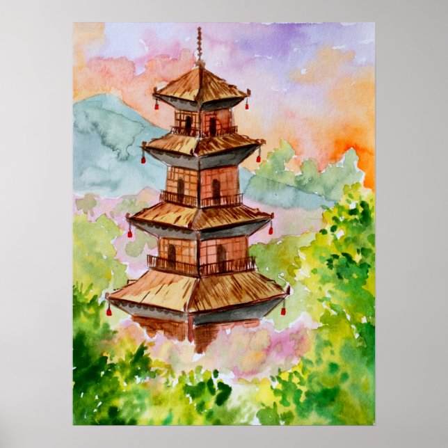 Poster Pagode Japonesa no Outono (Frente)