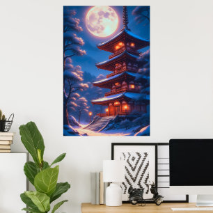 Poster Pagode Mística Sob o Céu Lunar