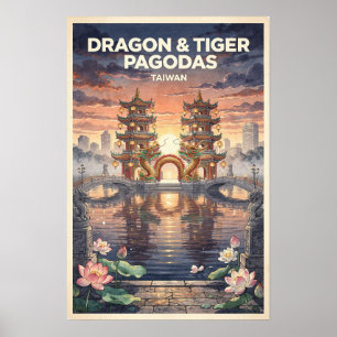 Poster Pagodes do Dragão e do Tigre Taiwan Viagem Vintage