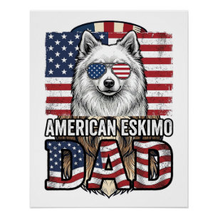 Pôster Pai American Eskimo Patriótico Vintage Cachorro