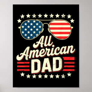 Poster Pai Americano Retro Bandeira Dos EUA Óculos De Sol