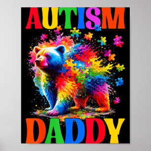 Poster Pai autista dia de conscientização do autismo urso