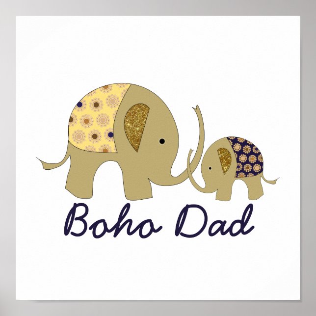 Poster Pai Boho, Elefante Dourado (Frente)