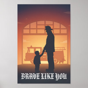 Poster Pai Bombeiro Personalizado Corajoso Como Você
