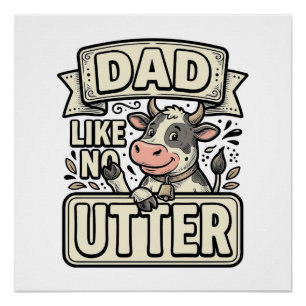 Pôster Pai Como Sem Úbere Vaca Engraçada Design Vetorial 