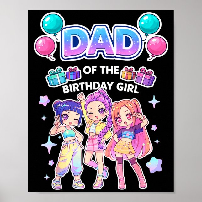 Poster Pai da aniversariante fofo chibi kpop engraçado (Frente)