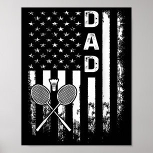 Poster Pai de Badminton Bandeira Americana Vintage Natal