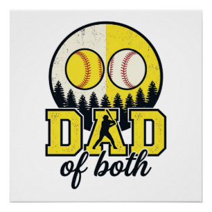Pôster Pai de Beisebol Softbol de Ambos Desenho Vetorial