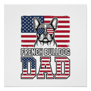 Pôster Pai de Bulldog Francês Patriótico Vintage