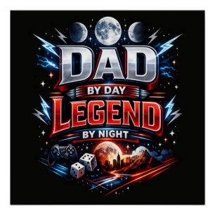Pôster Pai de Dia Lenda à Noite - Pai Épico Gamer
