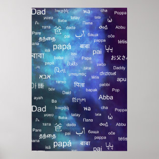 Pôster Pai em muitas línguas do mundo - Azul