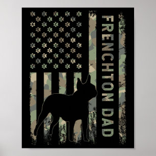 Poster Pai Francês Buldogue Boston Terrier Camo Usa Flag