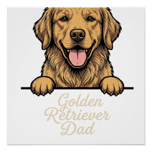 Pôster Pai Golden Retriever Gravação Vintage