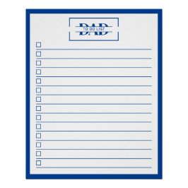 Pôster Pai Lista de Tarefas Monograma Azul Moderno 20" x