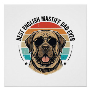 Pôster Pai Mastiff Inglês Desenho Vintage Pôr do Sol Cão