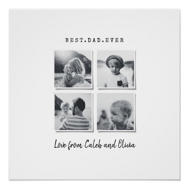 Pôster Pai multifoto moderno presente branco preto elegan (Frente)