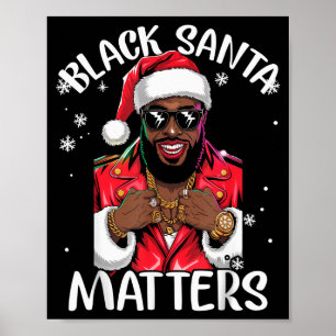 Poster Pai Natal Afro-Americano Preto Pijama de Natal