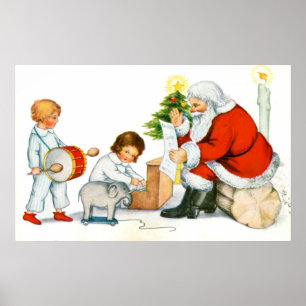 Poster Pai Natal, crianças e brinquedos