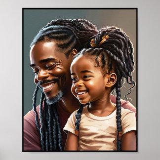 Poster Pai Negro Orgulhoso e Filha Sorrindo
