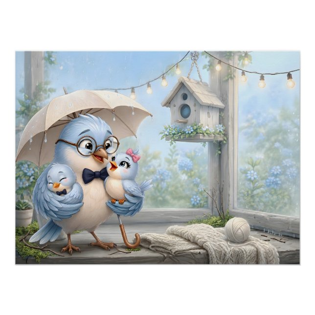 Pôster Pai Pássaro Fofo & Poster Brilhante de Bebê (Frente)