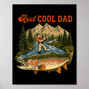 Poster Pai pescador de truta na montanha paisagem legal