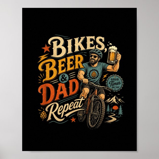 Poster Pai que anda de bicicleta e bebe cerveja fã de bic (Frente)