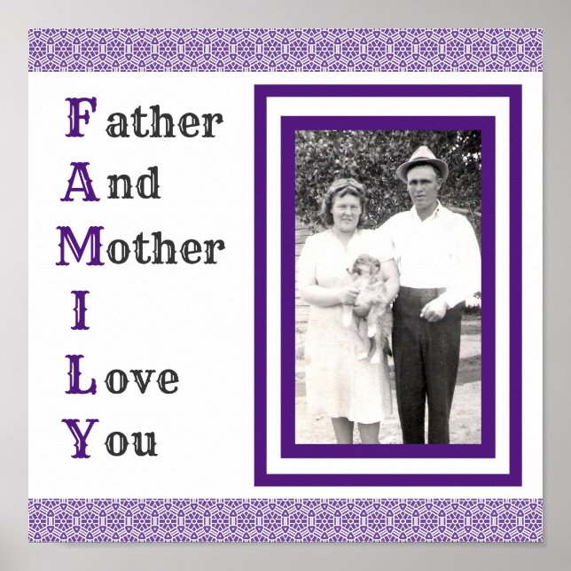 Poster Pai Roxo e Mãe Eu Amo Foto Familiar (Frente)
