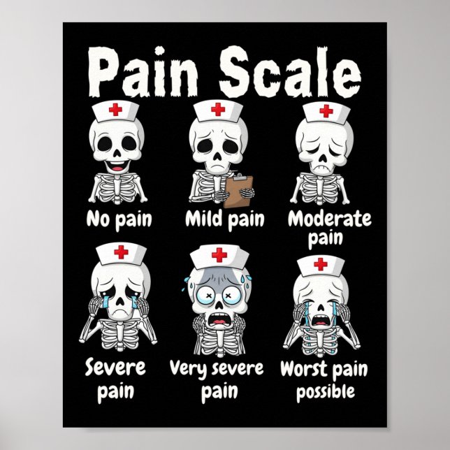 Poster Pain Scale Cute Nurse Skeleton Halloween Trauma Fu (Frente)