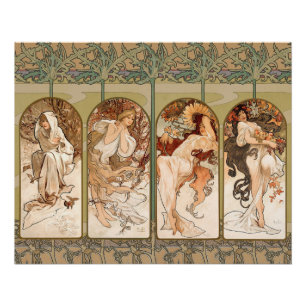 Pôster Painel Art Nouveau Quatro Estações de Alphonse Muc