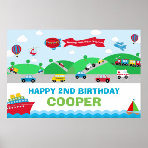 Poster Painel de Aniversário de Transporte Menino Faixa G