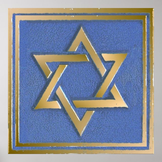 Poster Painel de Arte Estrela de Davi Azul Dourado (Frente)