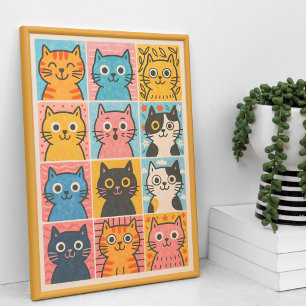 Poster Painel de Colagem de Gatos Fofos Arte de Parede Im