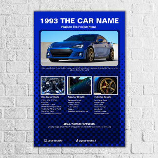 Poster Painel de Especificações de Exposição de Carros co