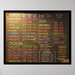 Poster Painel de Menu de Cafeteria - Cartaz de 20x16 pole