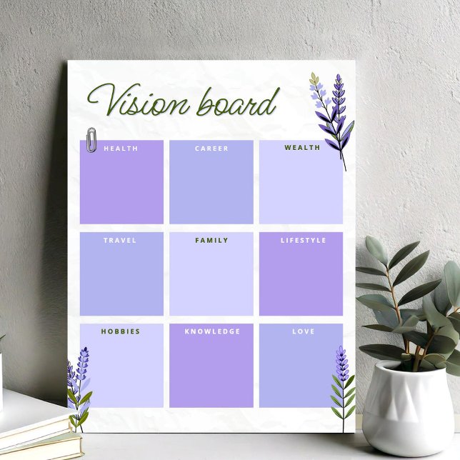 Poster Painel de Visão Lavanda | Planilha de Planejamento (Lavender Vision Board | Goal Planner Worksheet Poster, Personal Growth Planner)