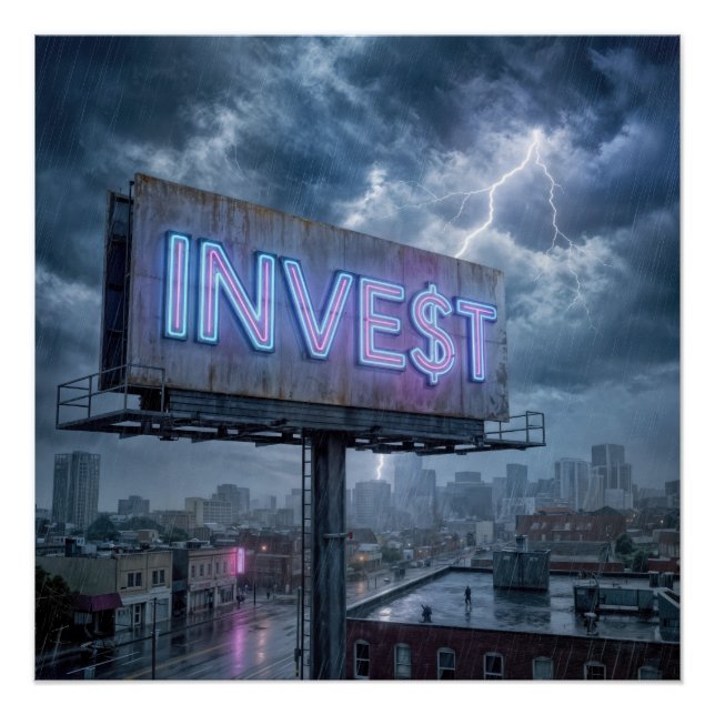 Pôster Painel Neon com Texto INVEST (Frente)