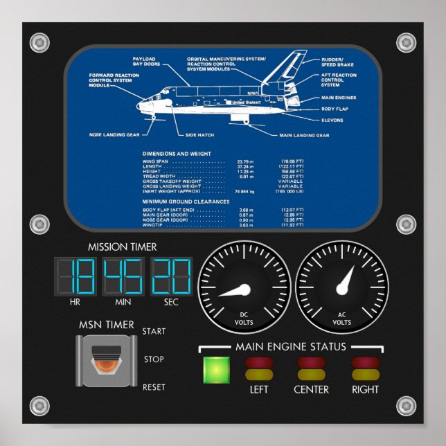 Poster Painel principal do Shuttle de Espaço (Frente)