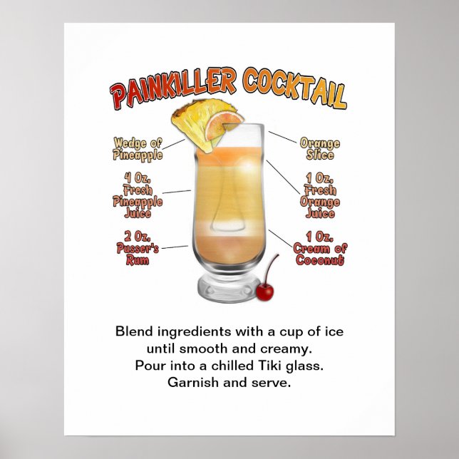 Poster PAINKILLER Cocktail Recebe art 16"x20" (Frente)
