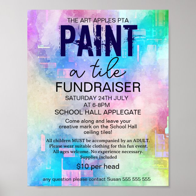 Poster Paint a tile fundraiser PTA PTO (Frente)