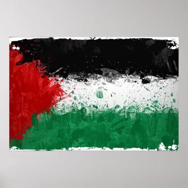 Pôster Paint Art Grunge Palestine Flag (Frente)