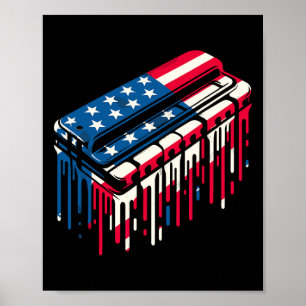 Poster Paint Dripe Harmonica Americana Bandeira 4 de julh