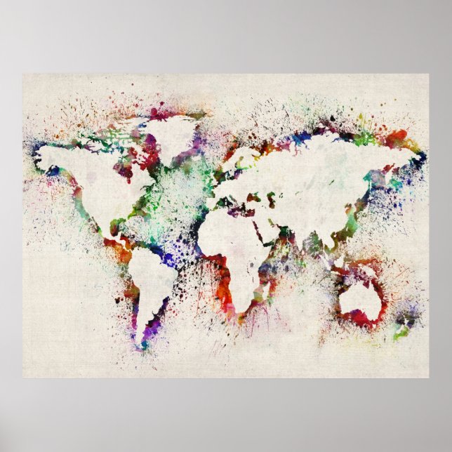 Pôster Paint exibe um mapa de texto do mundo (Frente)