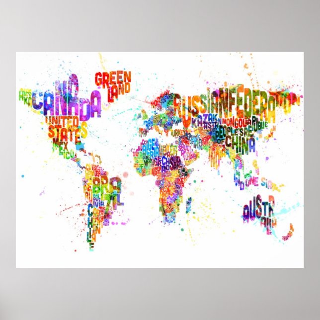 Poster Paint exibe um mapa de texto do mundo (Frente)
