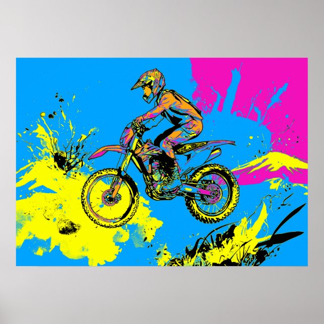 Poster Paint Splatter - Cavaleiro Motocross (Frente)